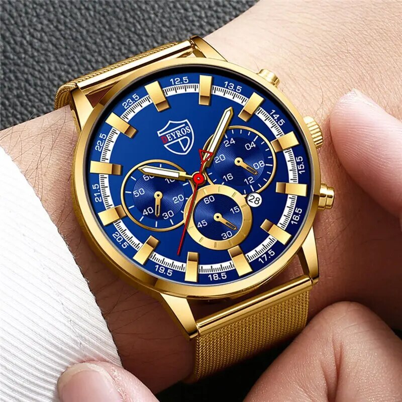  Men's luxury wristwatch set, DEYROS wristwatch and necklace, Luxury men's accessories set, Quartz wristwatch for men, Stylish men's wristwatch and necklace, DEYROS luxury watch and necklace set, Stainless steel men's accessories, Fashionable men's wristwatch and necklace, DEYROS men's jewelry set, Elegant men's wristwatch and necklace combo,