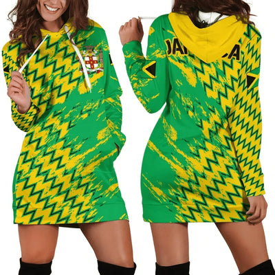 JAMAICA Country Flag Autumn Hoodie Dress Women Casual Wear Long Sleeve Hooded Dress