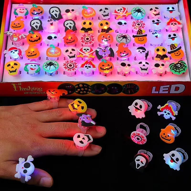 10/50Pcs Halloween Luminous Rings Creative Pumpkin Ghost Skull LED  for Children Finger Rings Toys Lights Jewelry Party Gifts