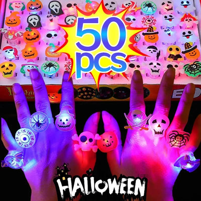 10/50Pcs Halloween Luminous Rings Creative Pumpkin Ghost Skull LED  for Children Finger Rings Toys Lights Jewelry Party Gifts