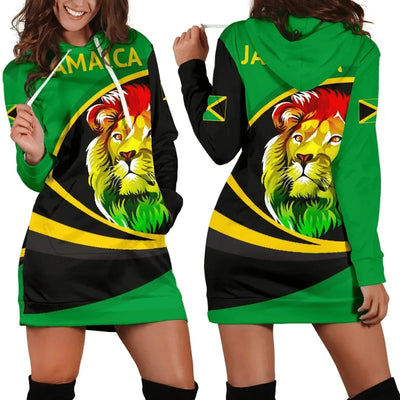 JAMAICA Country Flag Autumn Hoodie Dress Women Casual Wear Long Sleeve Hooded Dress