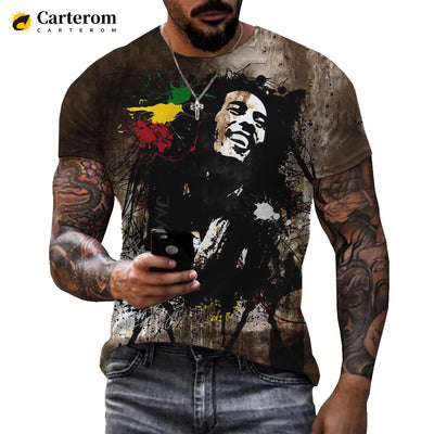 Bob Marley T-shirt Reggae music streetwear Casual men's tee Bob Marley fashion Short sleeve shirt Polyester top O-neck shirt Broadcloth fabric Men's casual wear Fashionable print tee