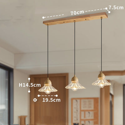 Solid Wood Glass Three Head Restaurant Nordic Luxurious Looking Modern Minimalist Chandelier