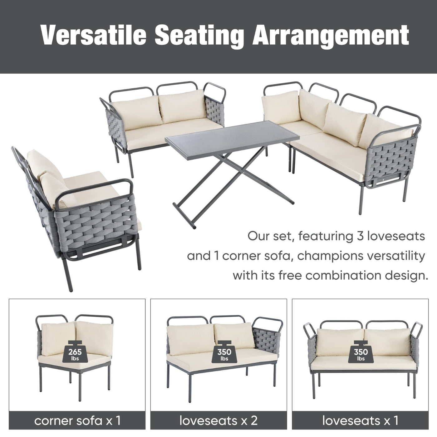 The Elegantic Furniture Set With Glass Table And TOPMAX 5-Piece Modern Patio Sectional Sofa Set Outdoor Woven Rope