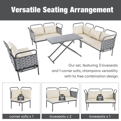 The Elegantic Furniture Set With Glass Table And TOPMAX 5-Piece Modern Patio Sectional Sofa Set Outdoor Woven Rope
