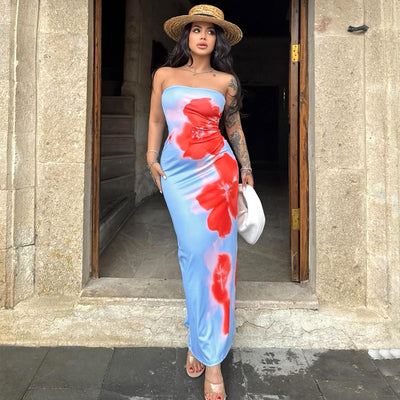 Classy Sexy & Elegant Slim Slit Tube Long Dress For Summer Beach Party For Women's Stylish Clothing