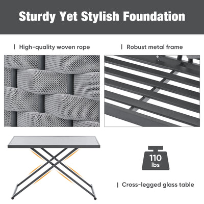 The Elegantic Furniture Set With Glass Table And TOPMAX 5-Piece Modern Patio Sectional Sofa Set Outdoor Woven Rope