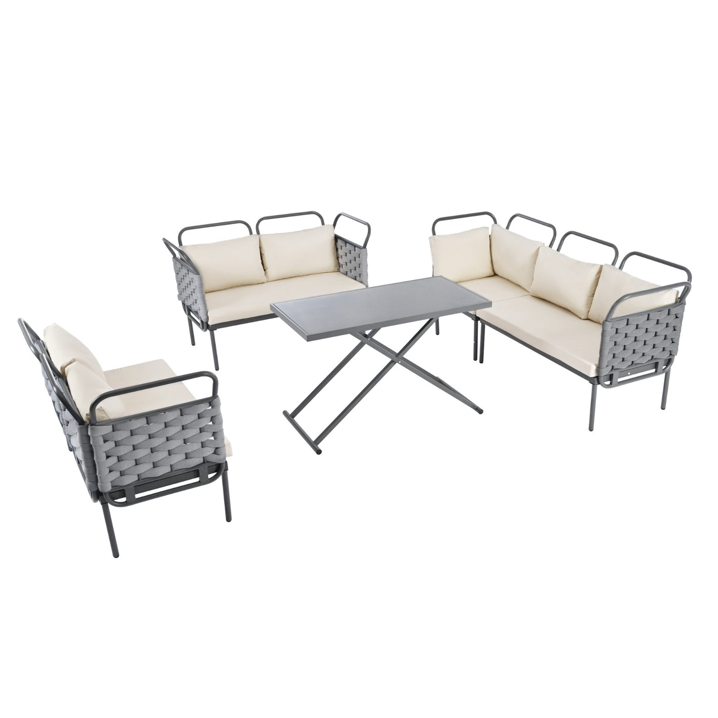 The Elegantic Furniture Set With Glass Table And TOPMAX 5-Piece Modern Patio Sectional Sofa Set Outdoor Woven Rope