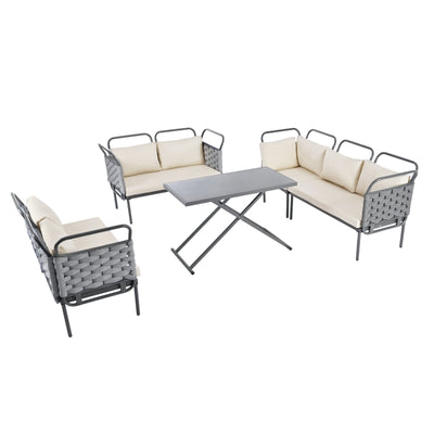 The Elegantic Furniture Set With Glass Table And TOPMAX 5-Piece Modern Patio Sectional Sofa Set Outdoor Woven Rope