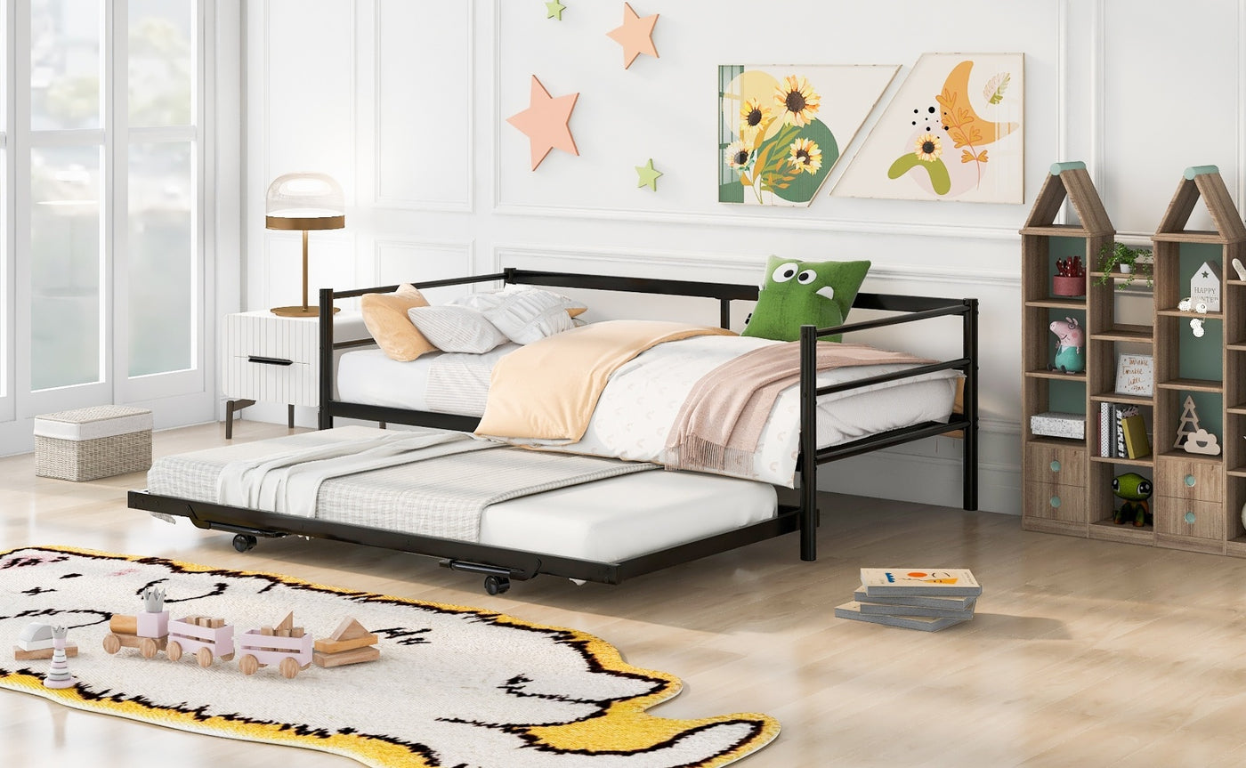 The Fabulous Twin Size Metal Daybed With Adjustable Trundle Up Trundle, Black
