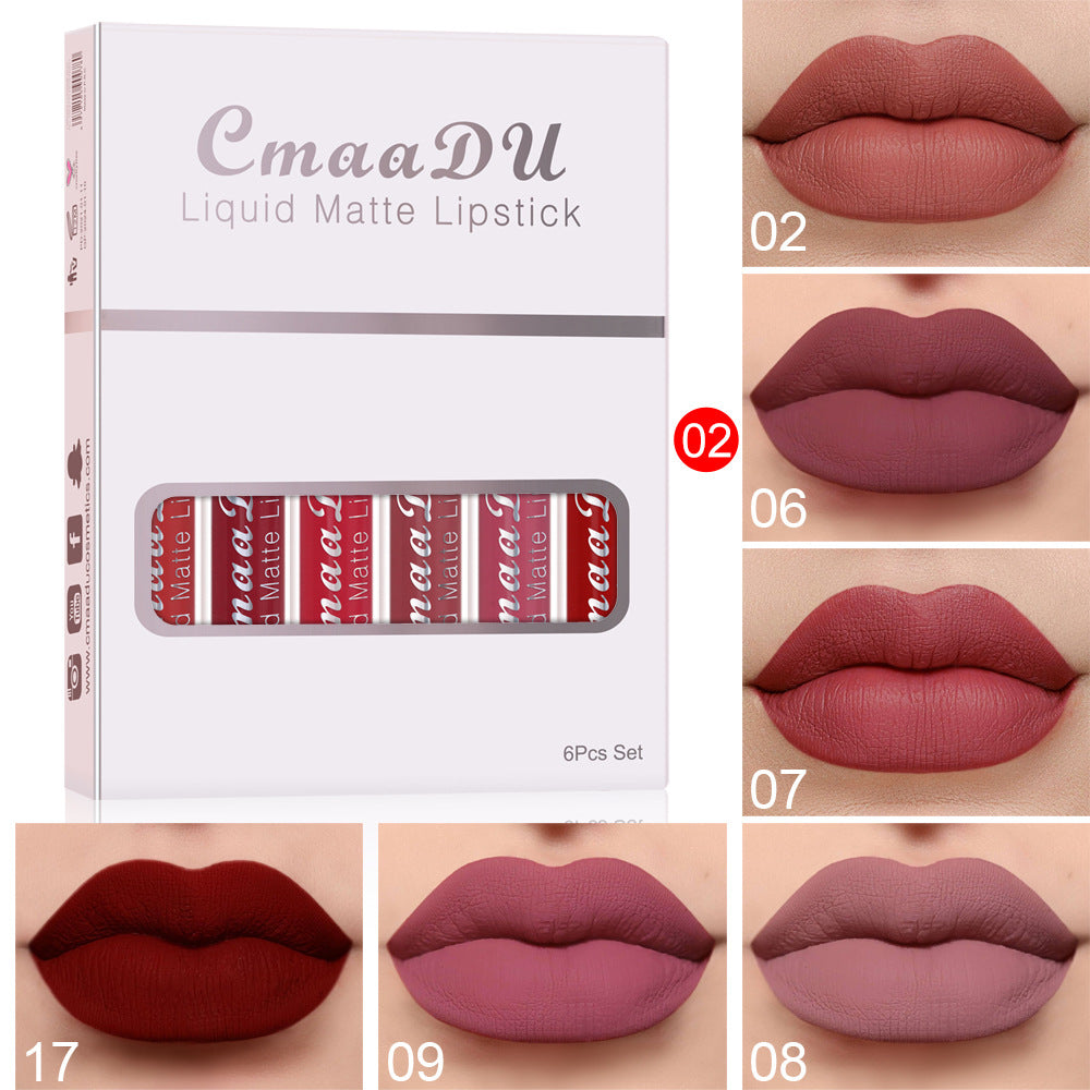 Matte Non-Stick Cup Waterproof Lipstick - 6 Long-Lasting Shades