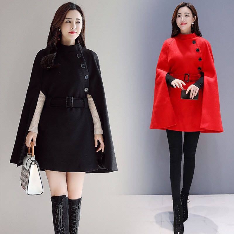 Sexy Elegant Winter Thickened Woolen Cloak Coat For Women