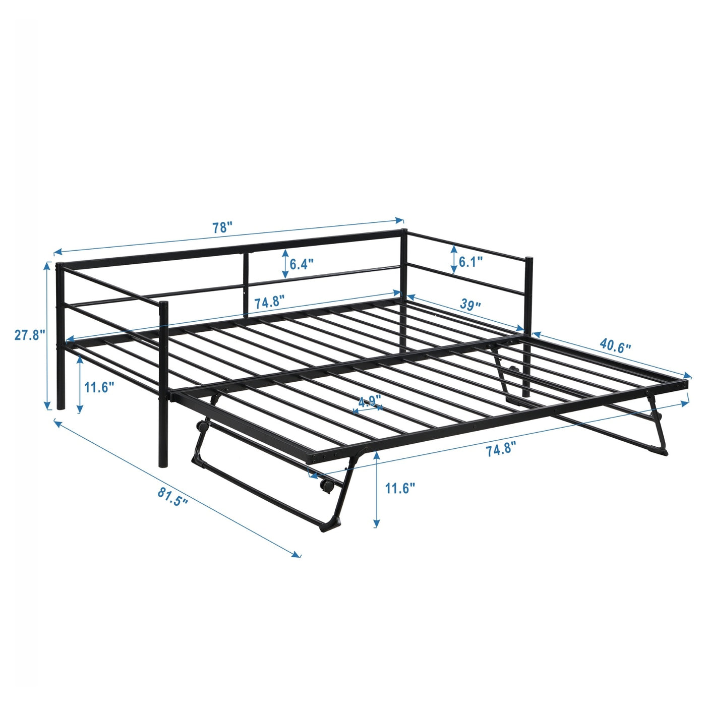 The Fabulous Twin Size Metal Daybed With Adjustable Trundle Up Trundle, Black