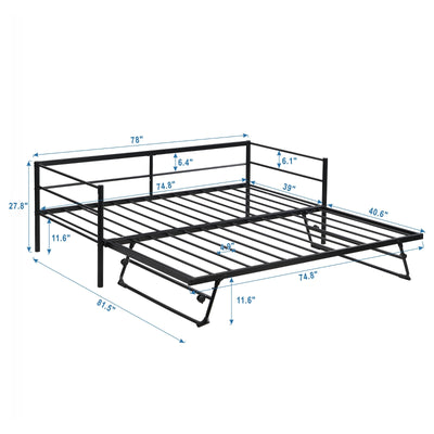 The Fabulous Twin Size Metal Daybed With Adjustable Trundle Up Trundle, Black