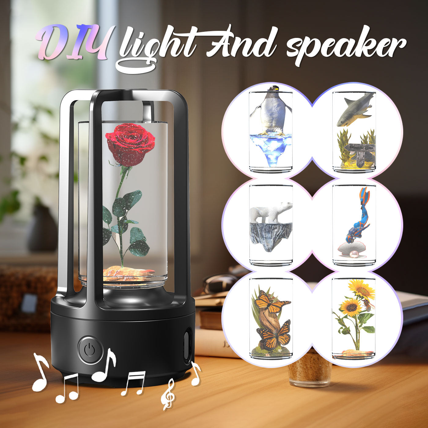 Stylish Accessories 2 In 1 Audio Crystal Light And Bluetooth Speaker Gift Touch Resin Night Light