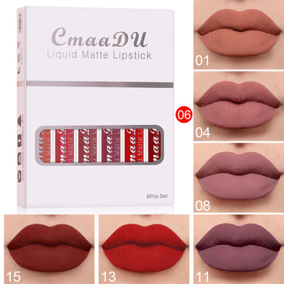 Matte Non-Stick Cup Waterproof Lipstick - 6 Long-Lasting Shades