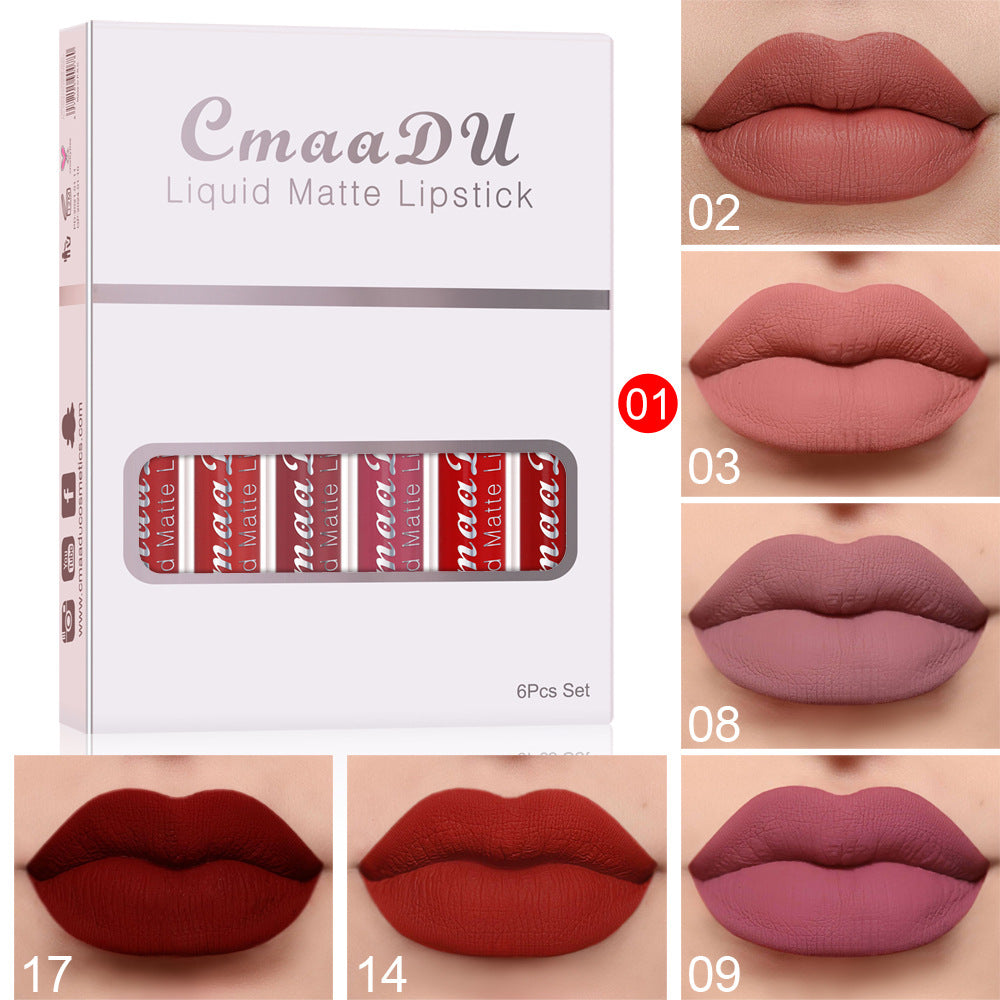 Matte Non-Stick Cup Waterproof Lipstick - 6 Long-Lasting Shades