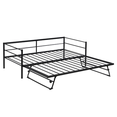The Fabulous Twin Size Metal Daybed With Adjustable Trundle Up Trundle, Black