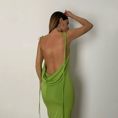 Backless Draped Maxi Summer Dress  for Women's Wear