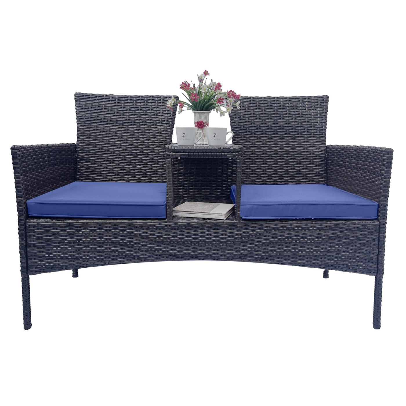 Outdoor Furniture Set With Removable Cushions & Table, Temp - Wicker Patio Conversation Furniture Set,