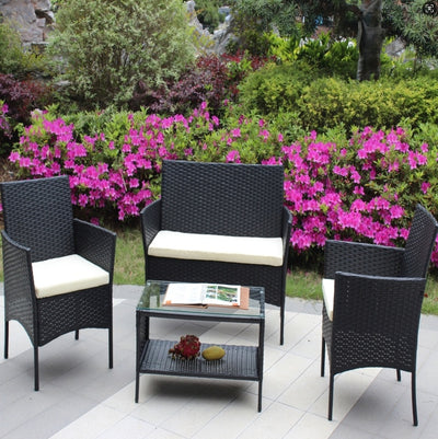 The Fabulous Toch of The 4PC Rattan Patio Set Outdoor Cushioned Wicker Sofa - Beige