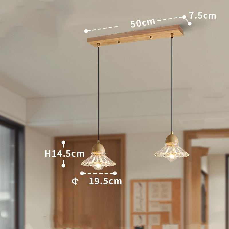 Solid Wood Glass Three Head Restaurant Nordic Luxurious Looking Modern Minimalist Chandelier