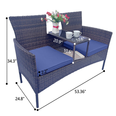 Outdoor Furniture Set With Removable Cushions & Table, Temp - Wicker Patio Conversation Furniture Set,