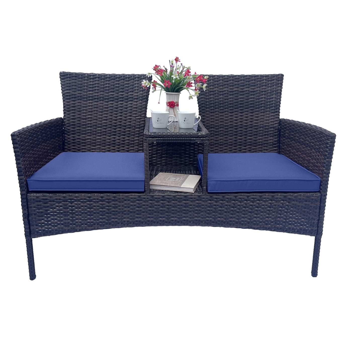 Outdoor Furniture Set With Removable Cushions & Table, Temp - Wicker Patio Conversation Furniture Set,